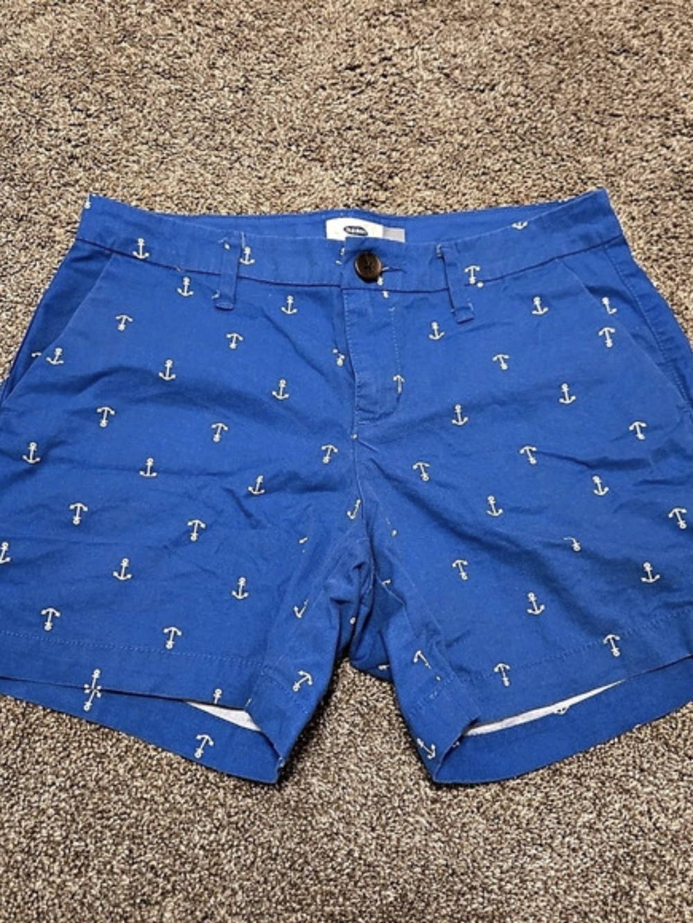 Old Navy Mid-Rise Anchor Print Chino Shorts in Blue SIZE 0